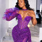 Chic Purple Sequins Beaded Short Prom Dresses African Women Formal Occasion Gowns 2024 Black Girls Cocktail Party Dress Mini