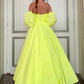 Charming Off the Shoulder Yellow Prom Dresses with Pockets Puffy Sleeves Stretch Back Ball Gown Formal Occasion Dress Party Gown