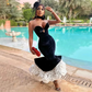 Sexy Black Mermaid Velvet Prom Dresses with 3D Rose Flowers Sweetheart Handmade Floral Evening Party Gowns Celebrity Dress 2024