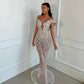 Sexy Illusion Deep V-neck Cocktail Dresses Sparkly Beads Crystal Evening Dress Luxury Mermaid Long Prom Gown Robe De Mariée