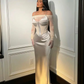 Champagne Grey Satin Evening Dress Mermaid Off The Shoulder Floor Length Prom Gowns Saudi Arabia For Women Party Dress 2024