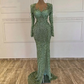 Luxury Sequined Evening Dresses Mermaid Beads with Long Sleeve Women Green Formal Prom Graduation Party Gowns for Wedding