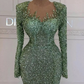 Luxury Sequined Evening Dresses Mermaid Beads with Long Sleeve Women Green Formal Prom Graduation Party Gowns for Wedding