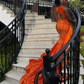 Orange Sparkly African Evening Reception Dresses for Women Luxury Diamond Crystal Feather Slit Prom Gown vestidos de fiesta