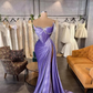 Lavender Elegant Velvet Prom Dresses Dubai Arabic Mermaid Women Party Gowns Pleated High Split Sexy Formal Evening Gowns 2024