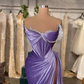 Lavender Elegant Velvet Prom Dresses Dubai Arabic Mermaid Women Party Gowns Pleated High Split Sexy Formal Evening Gowns 2024