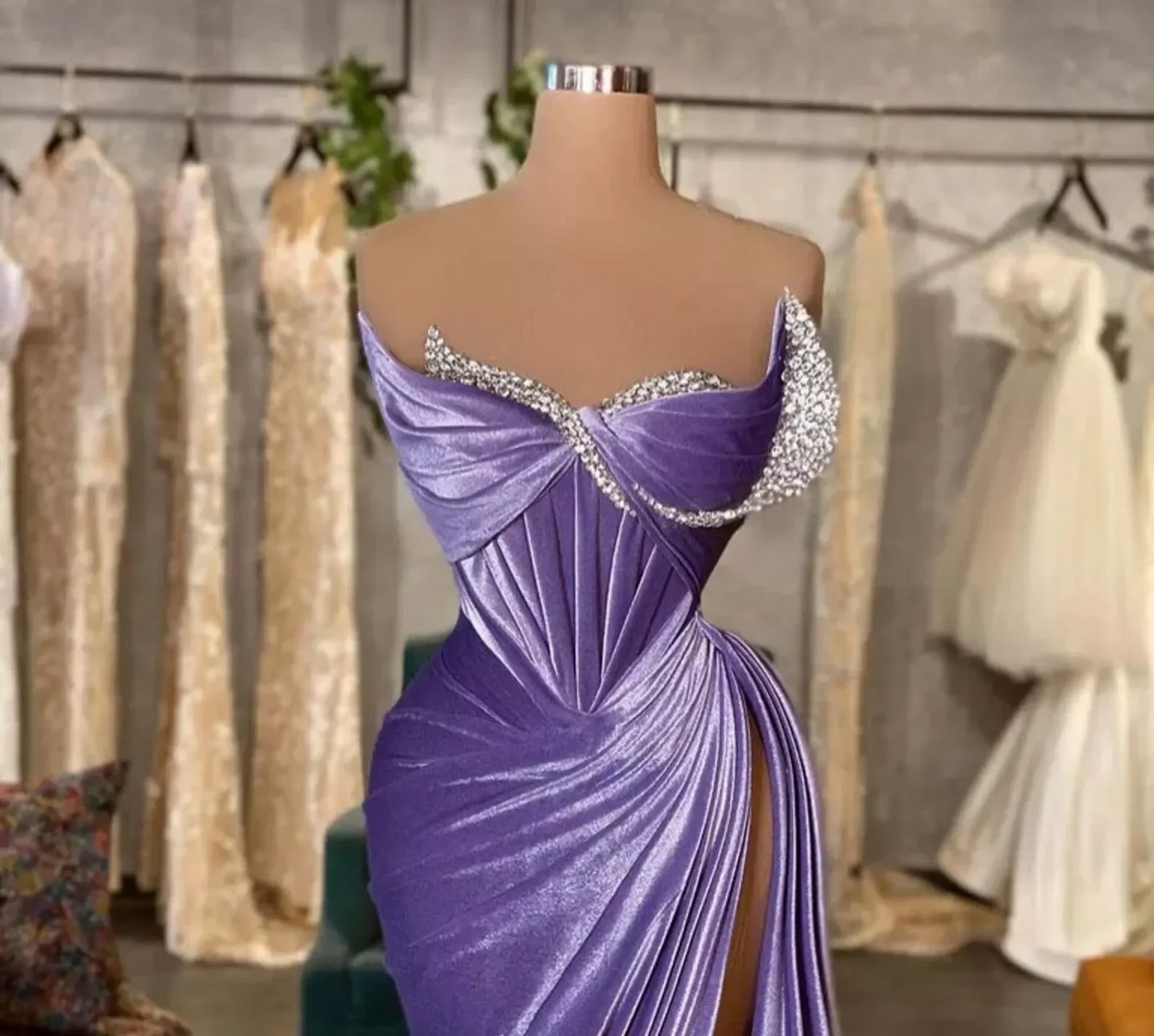 Lavender Elegant Velvet Prom Dresses Dubai Arabic Mermaid Women Party Gowns Pleated High Split Sexy Formal Evening Gowns 2024