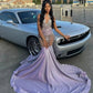 Sparkly Lilac Long Prom Dress 2024 Beads Crystals Rhinestones Court Train Glitter Birthday Party Gown Wedding Reception Robe