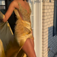 Sexy Gold Prom Dresses For Black Girls Crystal Feathers Mermaid Birthday Party Gowns Rhinestones Long Birthday Outfit