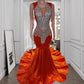 New Arrival 2024 Orange Mermaid Prom Dress 2024 Glitter Silver Beads Crystals Rhinestones Wedding Party Gown Robe De Bal