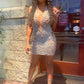 Silver Halter Short Prom Dresses 2024 For Black Girls Beaded Crystal Birthday Party Dress Mermaid Mini Cocktail Homecoming