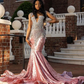 Rose Pink Velvet Sparkly Prom Formal Party Dresses for Black Girl Silver Diamond Crystal Mermaid Evening Gown vestido de gala