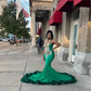 Sparkly Long Green Mermaid Prom Ceremony Party Dresses for Black Girl Luxury Crystal Feahter Sheer Evening Birthday Gown 2024