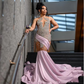 Lavender Pink Sparkly Long Evening Formal Dresses for Black Girl 2024 Luxury Diamond Gillter Sheer Prom Birthday Gala Dress