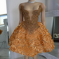 Golden Sparkly Short Prom Homecoming Dresses for Black Girl 3D Rose Skirt Luxury Diamond Birthday Gala Ceremony Cocktail Gown