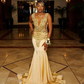 Gold Sparkly Long Prom Ceremony Party Dresses for Black Girl 2024 Luxury Diamond Crystal Evening Gown robes de soiree