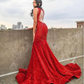 Sparkly Red Long Mermaid Evening Ceremony Dress for Black Girl Gillter Velvet Diamond Prom Dress vestido elegante feminino luxo