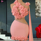 Baby Pink Cute Party Dress 3D Flower Summer Short Tight-Fitting Dress Arabic Occasion Dresses Mini Birthday Party Wear