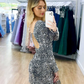 Women High Neck Sequin Homecoming Long Sleeve Short Mini Dress Party Sparkly Split Backless Formal Cocktail Dresses with Teens