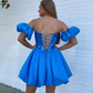 Satin Royal Blue Mini Short Homecoming Dress A Line Vestido Graduation Dress Strapless Evening Gown Formal Party Dresses