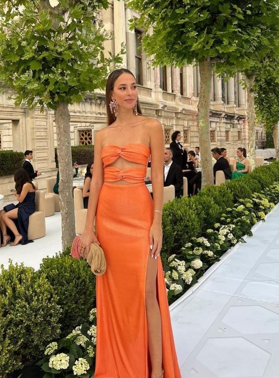 Sexy Orange Sheath Prom Dress,Orange Evening Dress