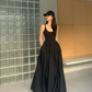 Black Maxi Dress Elegant Chic Vintage Sleeveless Loose ruffle Female Party Club Evening Robes Korean Style Sundresses