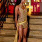 Sparkly Gold Diamonds Prom Dress For Black Girl Beaded Crystal Rhinestones Birthday Party Dresses Side Train Cocktail Gown