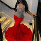 Red Velvet V Neck Long Prom Dress For Black Girls 2024 Beaded Birthday Party Dresses Mermaid Evening Gowns Robe De Bal