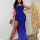 Sequined Strapless Tunic High Side Split Bodycon Midi Maxi Dress for Women Wedding Sexy Club Even Party Birthday Luxury