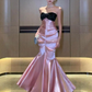 Pink Black Patchwork Wrapped Hip Fishtail Long Dress Women Elegant Sleeveless Party Summer Backless Pleated Evening Dresses New