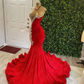 New Sexy Hatal Neck Cocktail dress Sleeveless Red Satin Mermaid Formal Evening Dress Custom Appliques Beads Women Party Dress