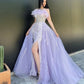 Lilac Purple Sparkly Evening Dress High Split Beading Crystals Feathers Birthday Party Prom Gown Vestidos De Noche Abendkleider