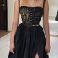 A-line Black Satin Prom Formal Dress With Pockets High Side Slit Party Gowns Long Beading Sleeveless Evening Dress