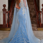 Luxury Dubai Arabic Evening Dresses Sequins Beads Mermaid Blue Women Formal Prom Gowns With Cape Met Gala Wedding Party Robe