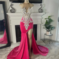 New 2024 Sparkly O Neck Long Prom Dress Black Girls Beaded Crystal Birthday Party Dresses Evening Gowns High Slit Gown Robe