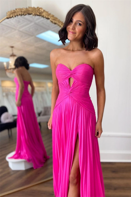 Sweetheart Chiffon Bridesmaid Dresses With Split Side Long Floor-length Prom Gowns Backless Sleeveless Pleated Formal Evening