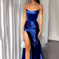 Womens Dresses Summer New Elegant Luxury Satin Gown Backless Sleeveless Solid Bodycon Slit Irregular Party Maxi Dress