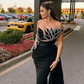 Sexy Black Evening Dress For Women 2024 Sleeveless V-Neck Crystal Side Split Train Formal Party Custom Made Vestidos Largos