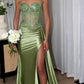 Light Green High Split Beaded Spaghetti Mermaid Prom Dresses For Black Girls Luxury Evening Dress Luxury Wedding Party Gown