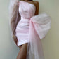 Rose Tulle Mini Formal Prom Dresses Bow Side One Shoulder Pleats Prom Dress Mini Illusional Party Gowns 2024