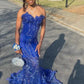 Royal Blue Mermaid Prom Dresses 2024 BlackGirl Rhinestone Birthday Party Outfit Sweetheart Sequin Backless robes de soirée