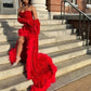 Sparkly Red Mermaid Prom Dress For Black Girl 2024 Sweetheart High Split With Wrap Evening Gowns Robe De Soiree