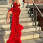 Sparkly Red Mermaid Prom Dress For Black Girl 2024 Sweetheart High Split With Wrap Evening Gowns Robe De Soiree