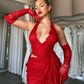 Sexy High Slit Red Lace Prom Dresses Long Halter Detachable Sleeves Women Evening Dress Backless Lace Formal Party Dresses 2024