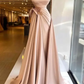 Elegant One Shoulder Satin Mermaid Evening Dresses Beaded Ruched High Split Sweep Train Formal Party Prom Gowns