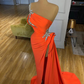 Orange One Shoulder Evening Dresses Formal Long Elegent Beaded With High Slit Arabic Dubai Women Prom Gowns Robe De Soirée