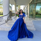 Royal Blue Dubai Evening Dresses With Detachable Train 2024 Women Elegant One Shoulder Lace Sleeveless Wedding Prom Gown Vestido