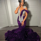 Purple Sequins Mermaid Long Prom Dresses 2024 For Black Girls Luxury Rhinestones Crystals Birthday Party Dress Evening Dress