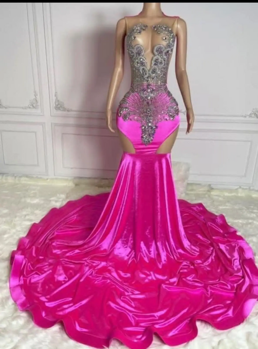 Sheer See Through Pink Prom Dresses Black Girl 2024 Luxury Mermaid Beaded Diamond Formal Evening Birthday Party Gala Gowns
