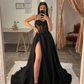 Shiny Tulle Evening Dress 2024 Sexy Black V-Neck StrapLlace Applique Party Dress A-line High Side Slit Formal Occasion Prom Gown